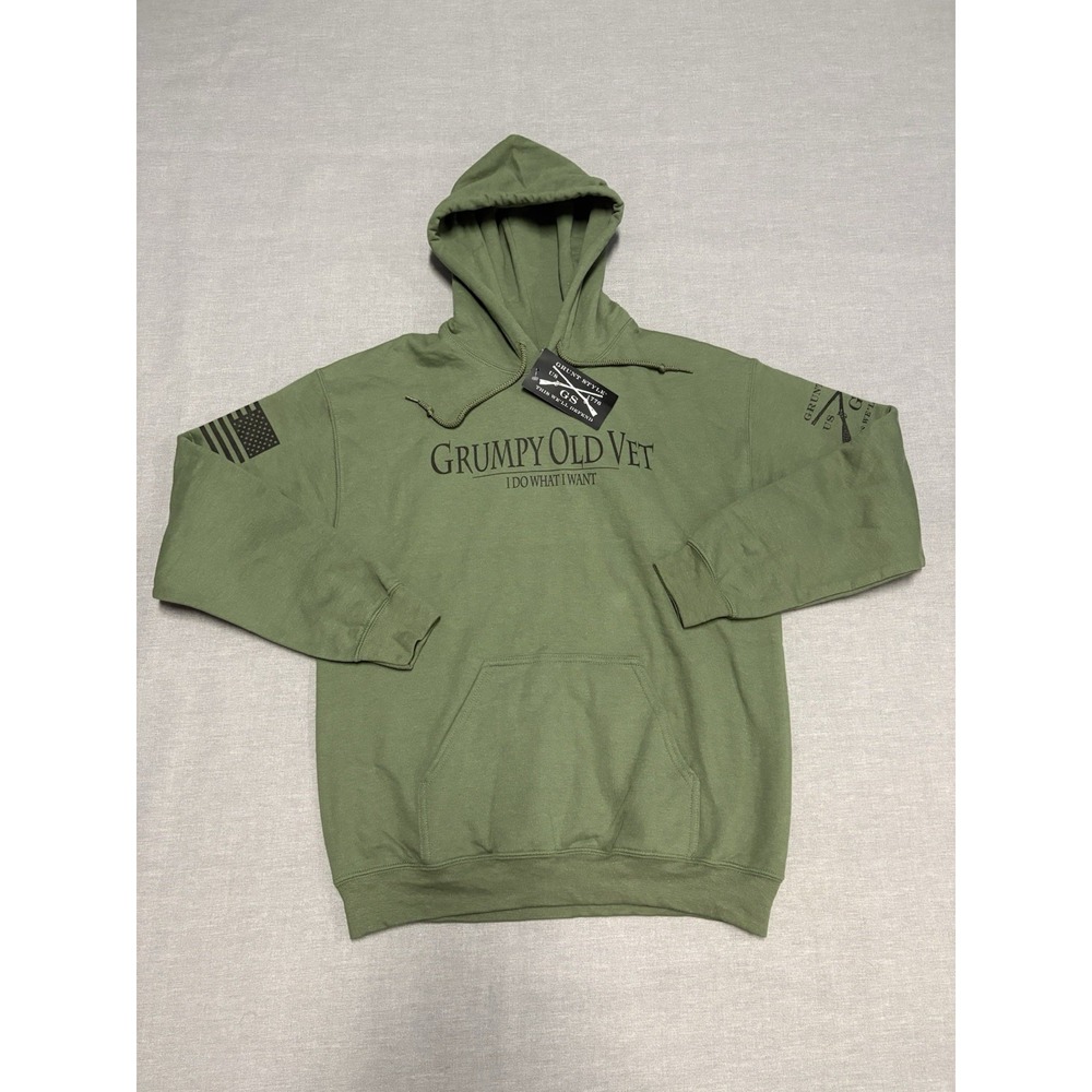 NEW Grunt Style Grumpy Old Vet Hoodie Men's Size Medium Olive Green Military NWT